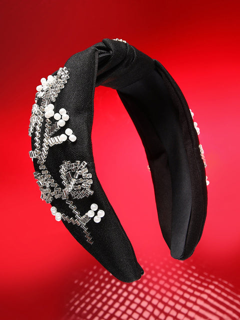 Women's The Embellished Knot Hairband - Midnight Black
