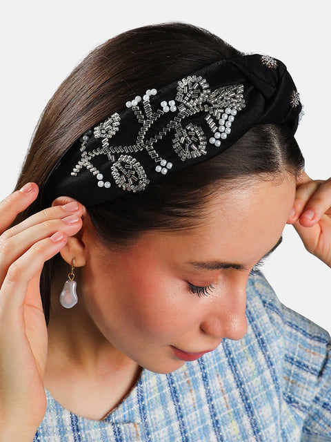 Women's The Embellished Knot Hairband - Midnight Black