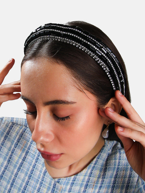 Women's The Embellish-Lined Hairband - Midnight Black