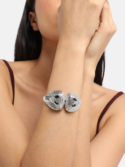 Silver Plated Stones Studded Cuff Bracelet