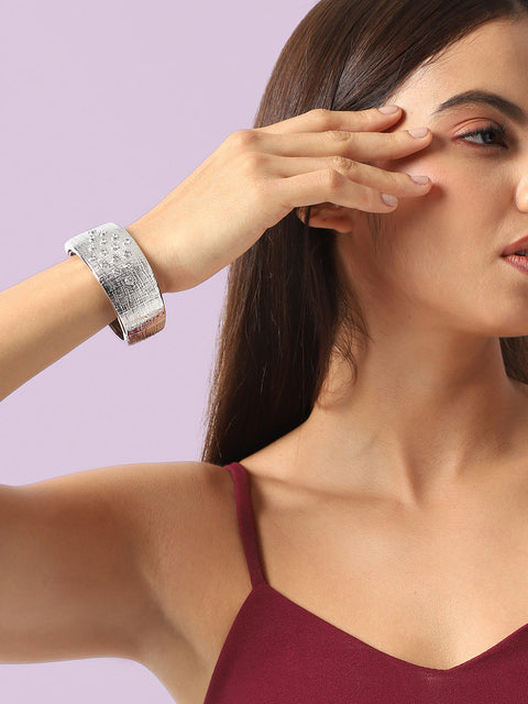 Silver Plated Crystal Studded Cuff Bracelet