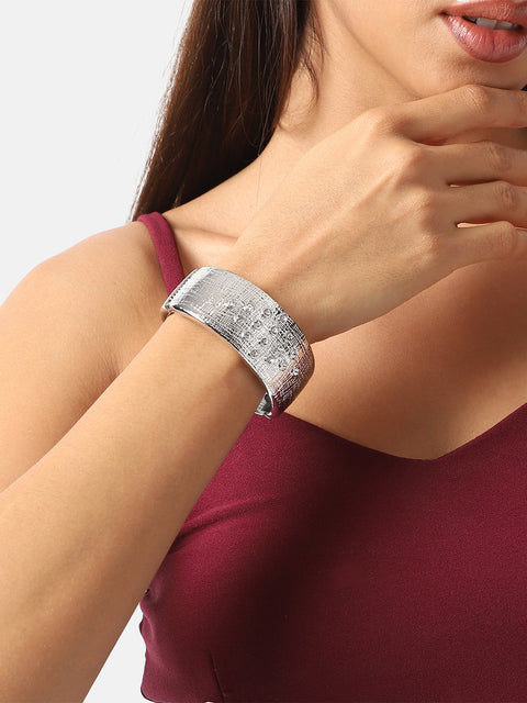 Silver Plated Crystal Studded Cuff Bracelet