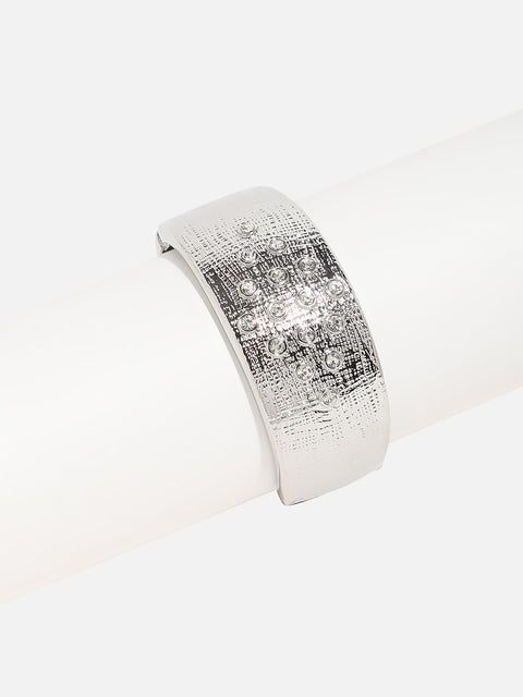 Silver Plated Crystal Studded Cuff Bracelet