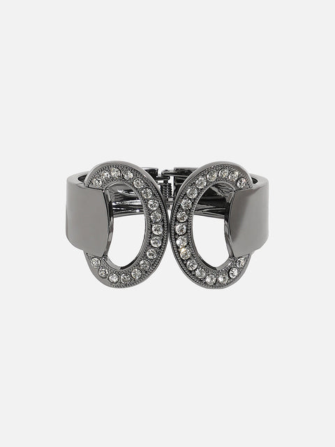 Silver-Plated Stones Studded Circular Cuff Bracelet