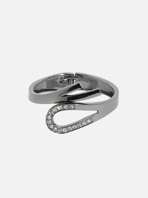 Silver-Plated Stones Studded Bow Cuff Bracelet