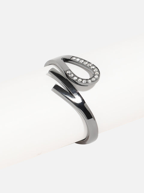 Silver-Plated Stones Studded Bow Cuff Bracelet