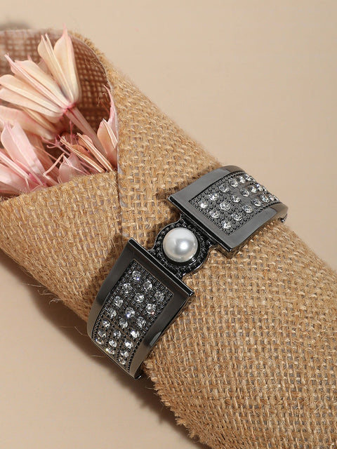 Silver Plated Pearl Drop Cuff Bracelet