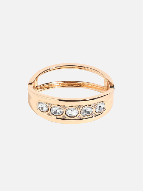 Gold-Plated Stones Studded Maxi Crystal Cuff Bracelet
