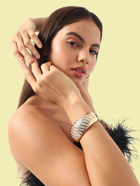 Gold Plated Stone Studded Cuff Bracelet
