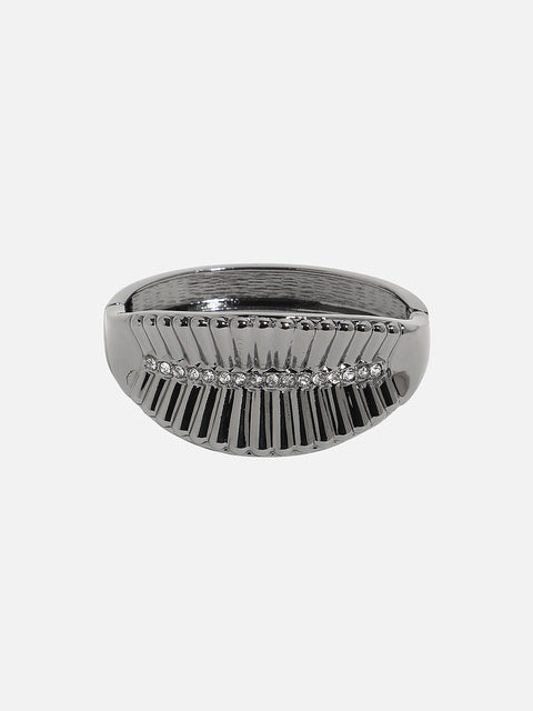 Silver-Plated Stones Studded Leaflet Cuff Bracelet