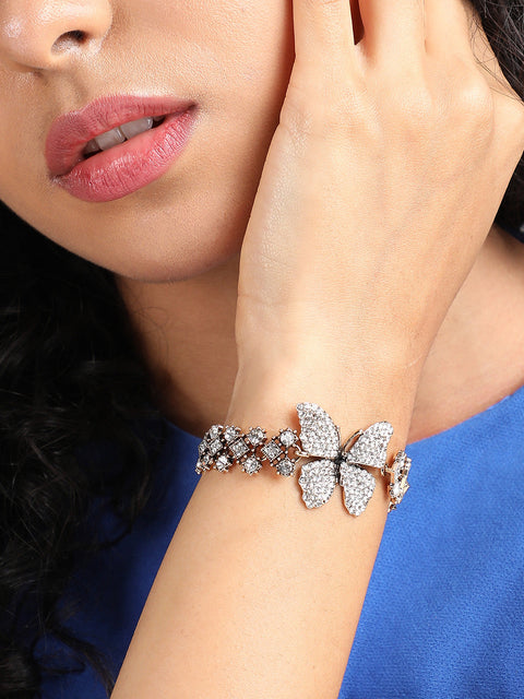 Gold-Plated Crystal Studded Charm Bracelet