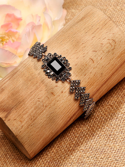 Gold-Plated Crystal Studded Link Bracelet