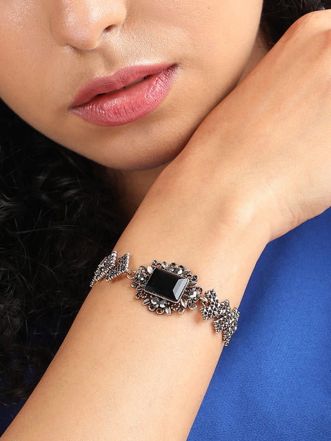 Gold-Plated Crystal Studded Link Bracelet