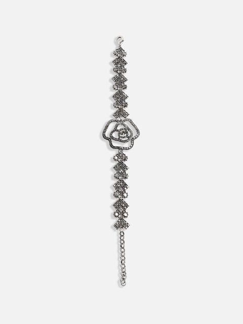 Silver-Plated Crystal Studded Charm Bracelet
