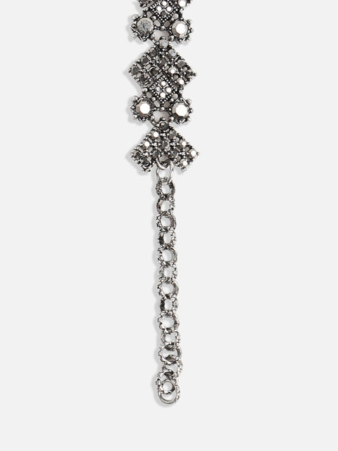 Silver-Plated Crystal Studded Charm Bracelet