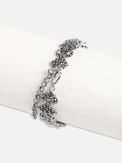 Silver-Plated Crystal Studded Charm Bracelet