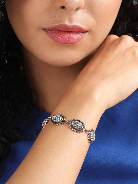Gold-Plated Crystal Studded Charm Bracelet
