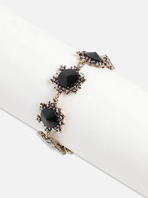 Gold-Plated Crystal Studded Charm Bracelet