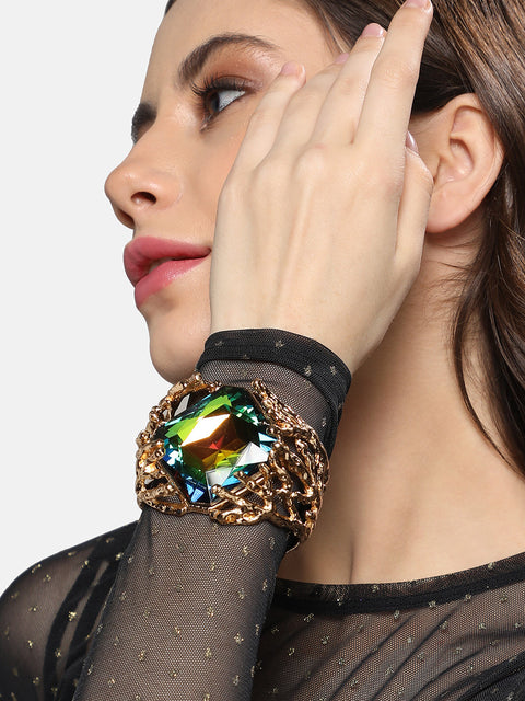 Gold Plated Crystals Studded Bangle Style Bracelet