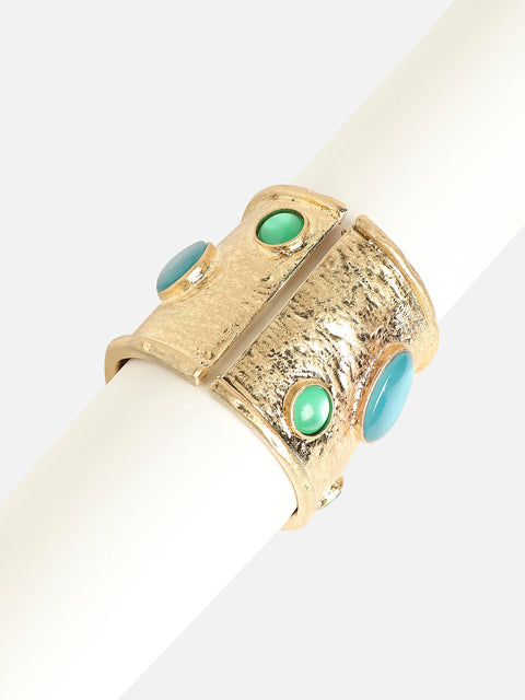 Gold-Plated Stones Studded Aqua Allore Cuff Bracelet