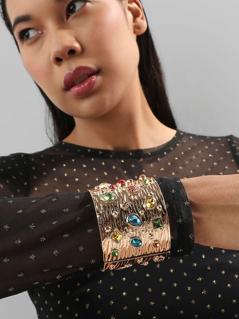 Gold-Plated Artificial Stones Studded Kada Bracelet