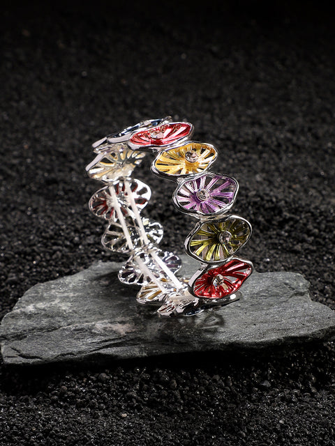 Silver Plated Stone Studded Elasticated Bracelet