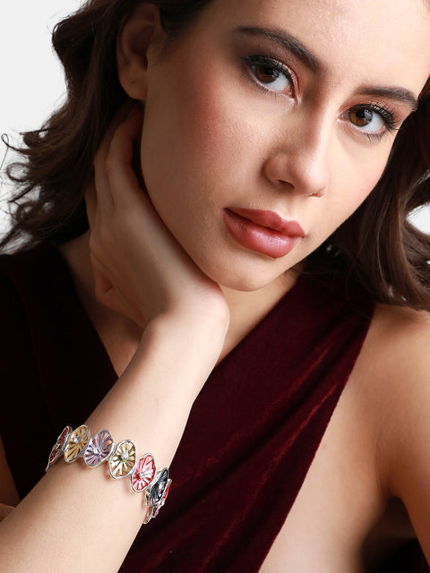 Silver Plated Stone Studded Elasticated Bracelet