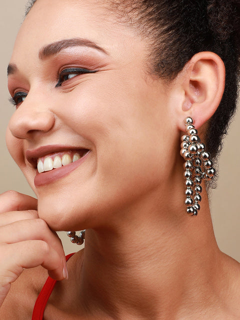 Stylish Match Exquisite Set Of 2 Silver-Plated Contemporary Drop Earrings