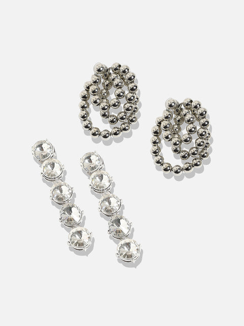 Stylish Match Exquisite Set Of 2 Silver-Plated Contemporary Drop Earrings