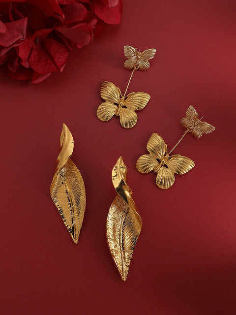 Fancy Flourish Set Of 2 Gold-Plated Contemporary Drop Earrings