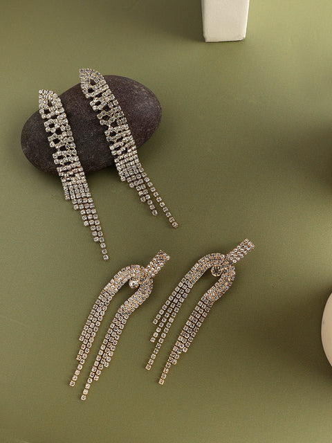 Fancy Glam Chronicles Elegant Set Of 2 Silver-Plated Contemporary Drop Earrings