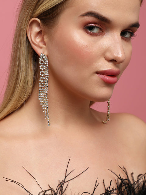 Fancy Glam Chronicles Elegant Set Of 2 Silver-Plated Contemporary Drop Earrings