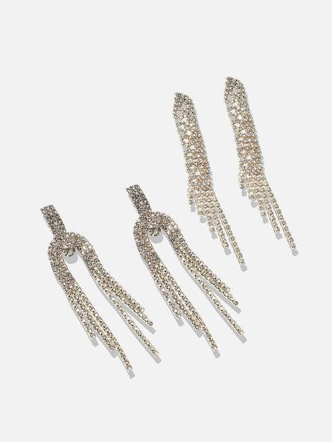 Fancy Glam Chronicles Elegant Set Of 2 Silver-Plated Contemporary Drop Earrings