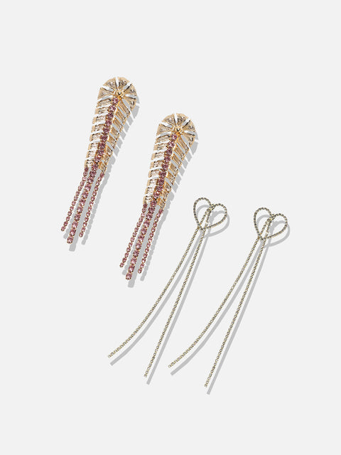 Set Of 2 Gold-Plated Contemporary Drop Earrings