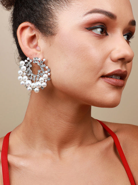Set Of 2 Silver-Plated Contemporary Studs Earrings