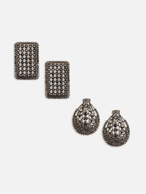 Set Of 2 Silver-Plated Contemporary Stud Earrings