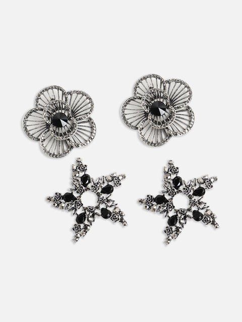 Set Of 2 Silver-Plated Contemporary Stud Earrings