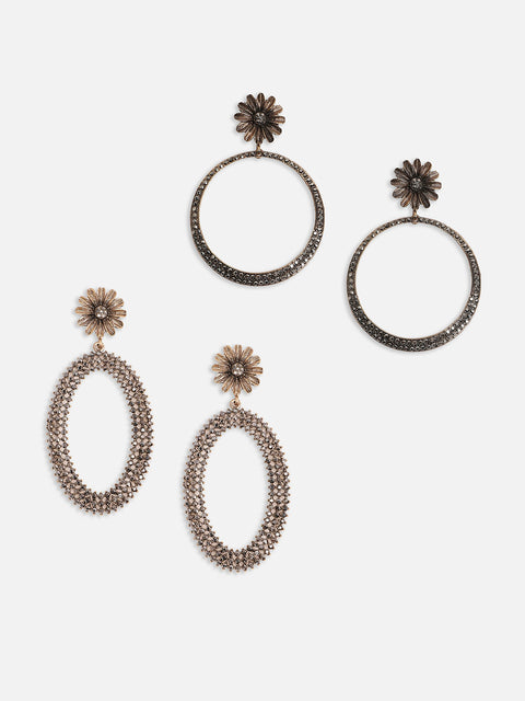 Set Of 2 Gold-Plated Contemporary Drop Earrings