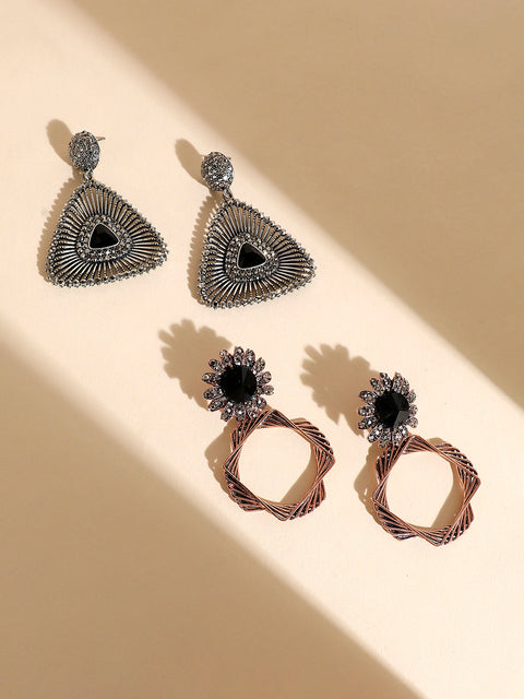 Set Of 2 Silver-Plated Contemporary Drop Earrings
