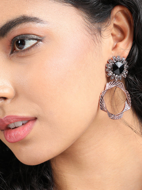 Set Of 2 Silver-Plated Contemporary Drop Earrings
