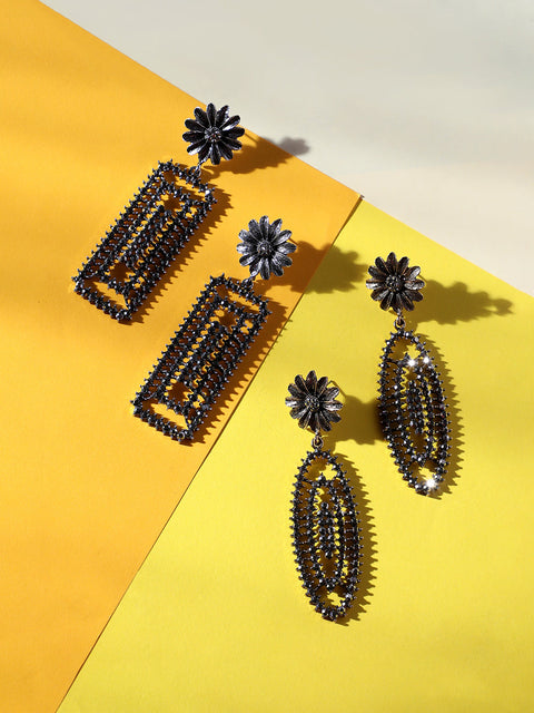 Set Of 2 Gold-Plated Contemporary Drop Earrings