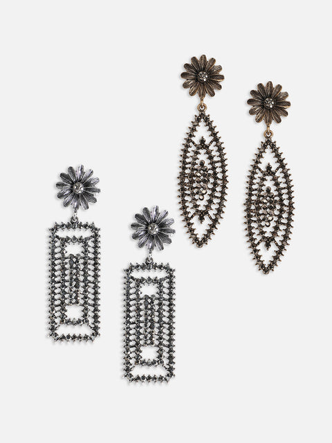 Set Of 2 Gold-Plated Contemporary Drop Earrings