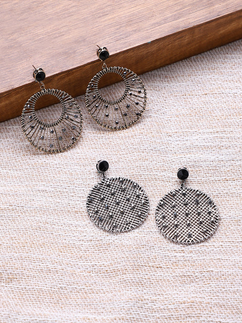 Set Of 2 Silver-Plated Contemporary Drop Earrings