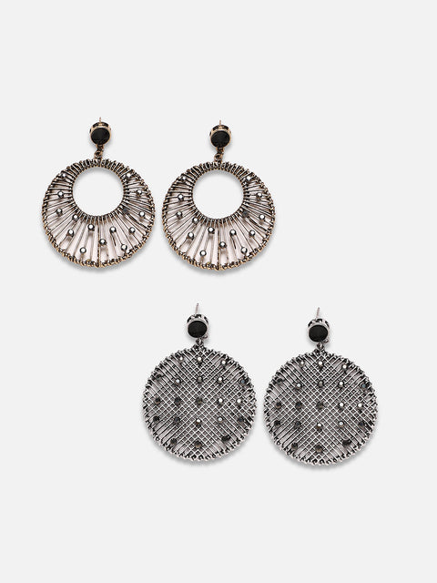 Set Of 2 Silver-Plated Contemporary Drop Earrings