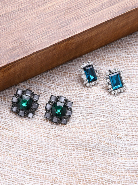 Set Of 2 Silver-Plated Contemporary Studs