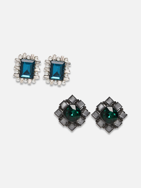 Set Of 2 Silver-Plated Contemporary Studs