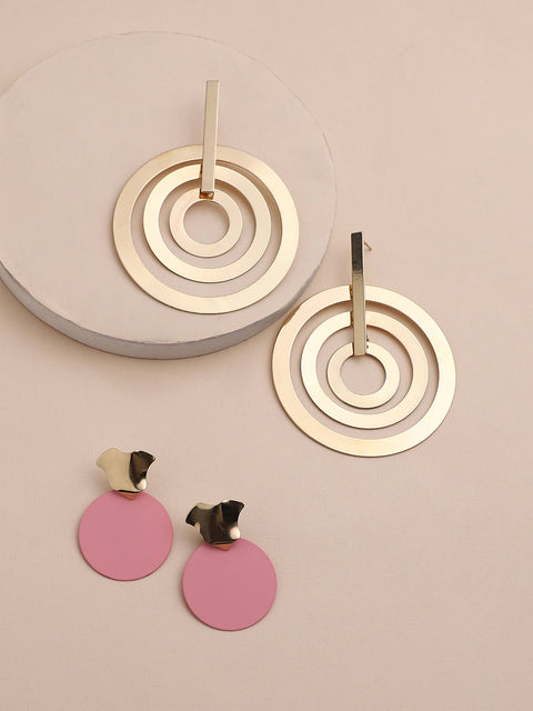 Set Of 2 Gold-Plated Contemporary Drop Earrings