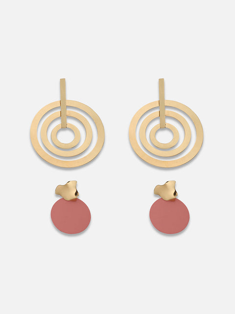 Set Of 2 Gold-Plated Contemporary Drop Earrings