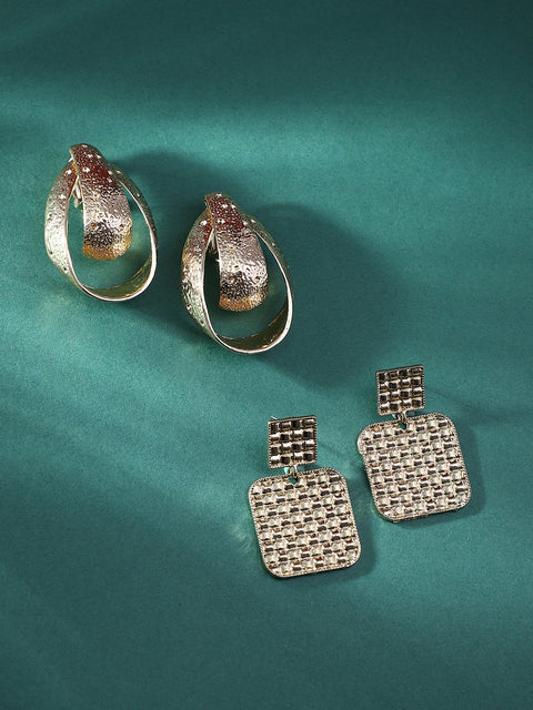 Set Of 2 Gold-Plated Contemporary Studs Earrings