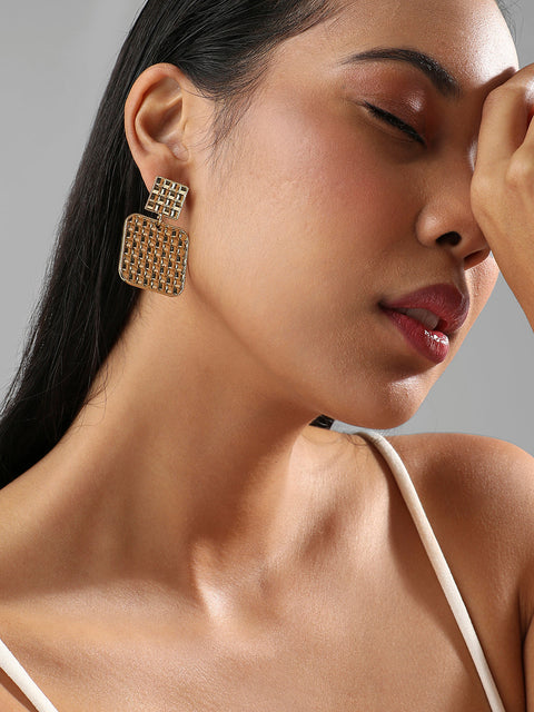 Set Of 2 Gold-Plated Contemporary Studs Earrings